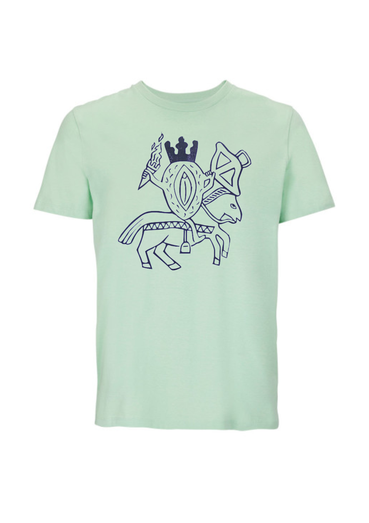Screen-printed T-Shirt "Vulva Warrior" - frozen green (S)